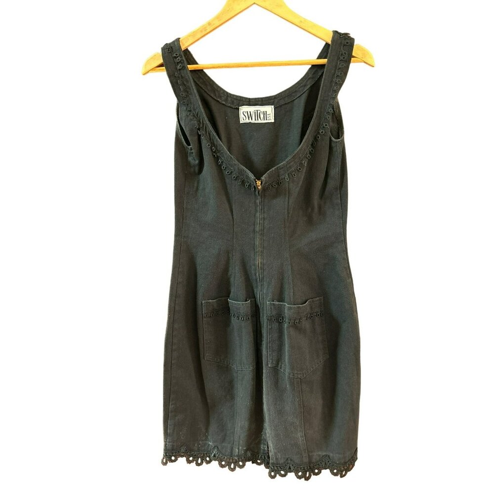 Switch USA Women's 1990s Y2K Black Sleeveless Zipper Front Denim Dress  Gothic